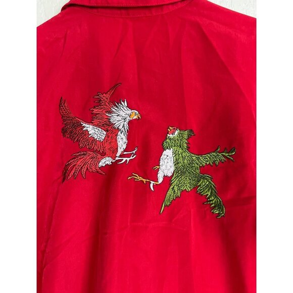 Scorpio USA Vintage Mens  Cuban Cigar Red Shirt Eagles Birds Fighting Embroidere - Picture 8 of 8